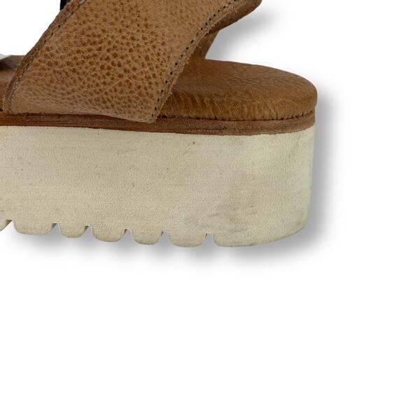 Bed Stu Brisa Brown Leather Platform Sandals Womens Sz 11 Ankle Strap - Picture 9 of 11